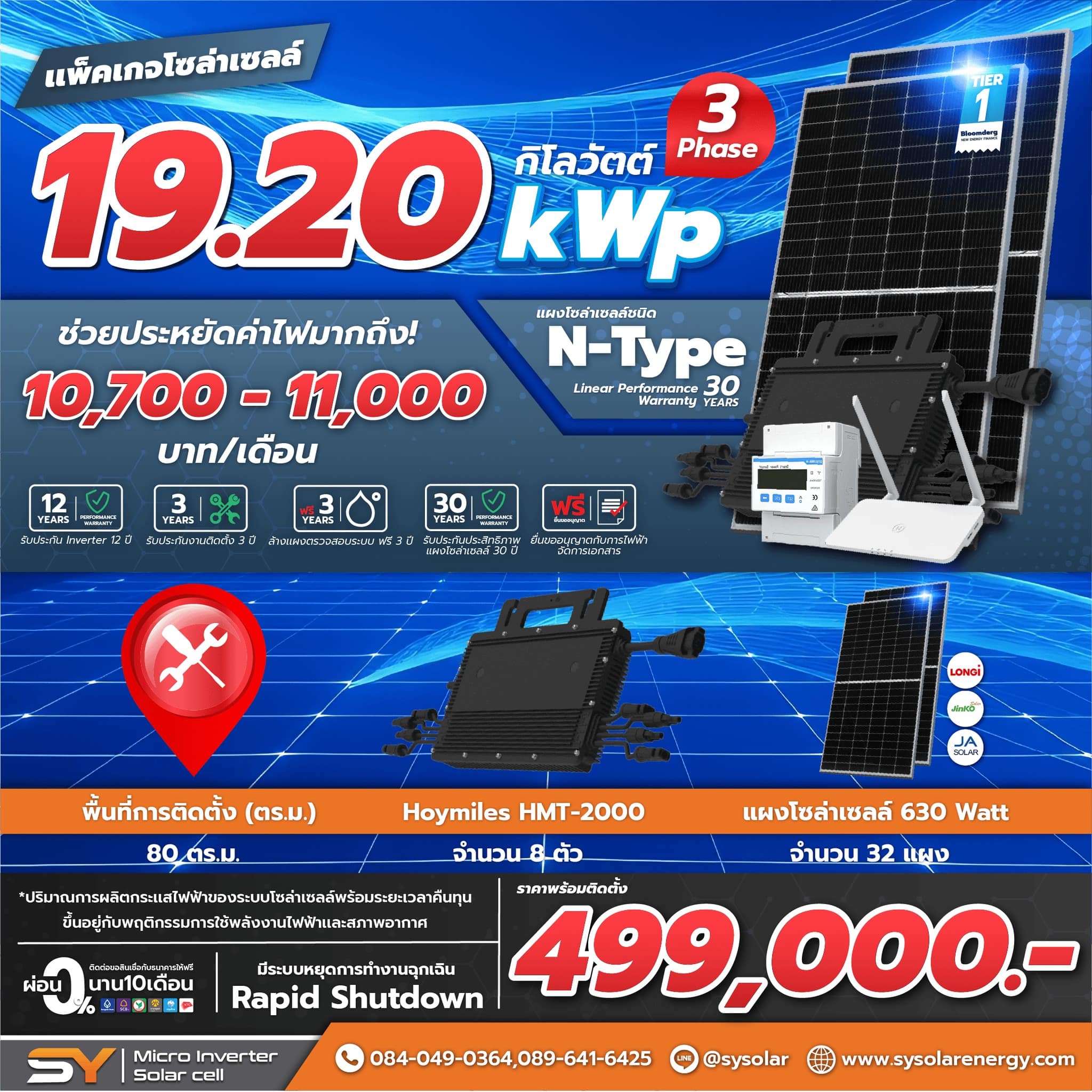 ชุดโซล่าเซลล์ Micro Inverter 19.20 kW พร้อมติดตั้ง